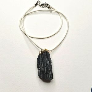 *designer Black Tourmaline &Gold cord necklace